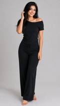 Black Off-Shoulder Pajama Set