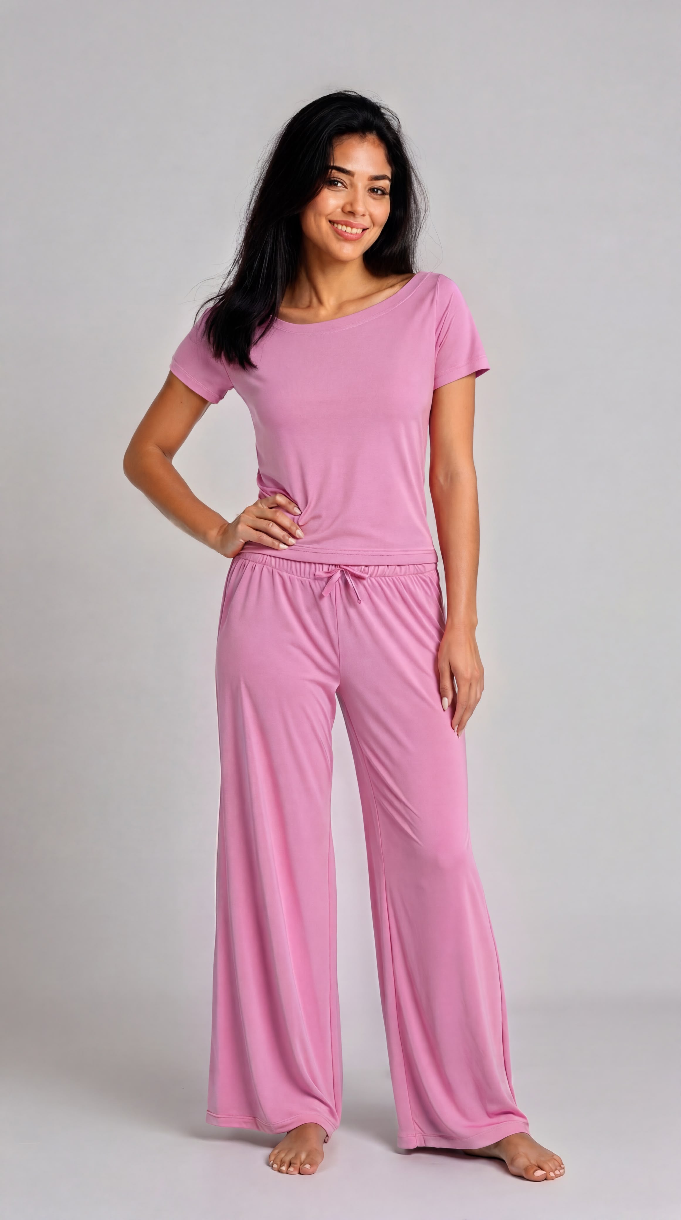 Pink Off-Shoulder Pajama Set
