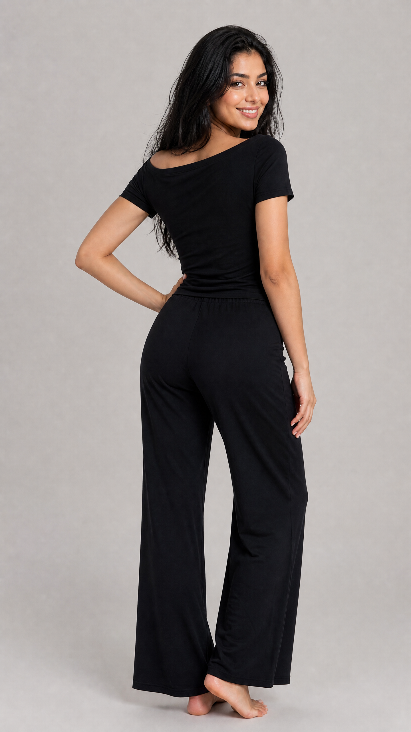 Black Off-Shoulder Pajama Set