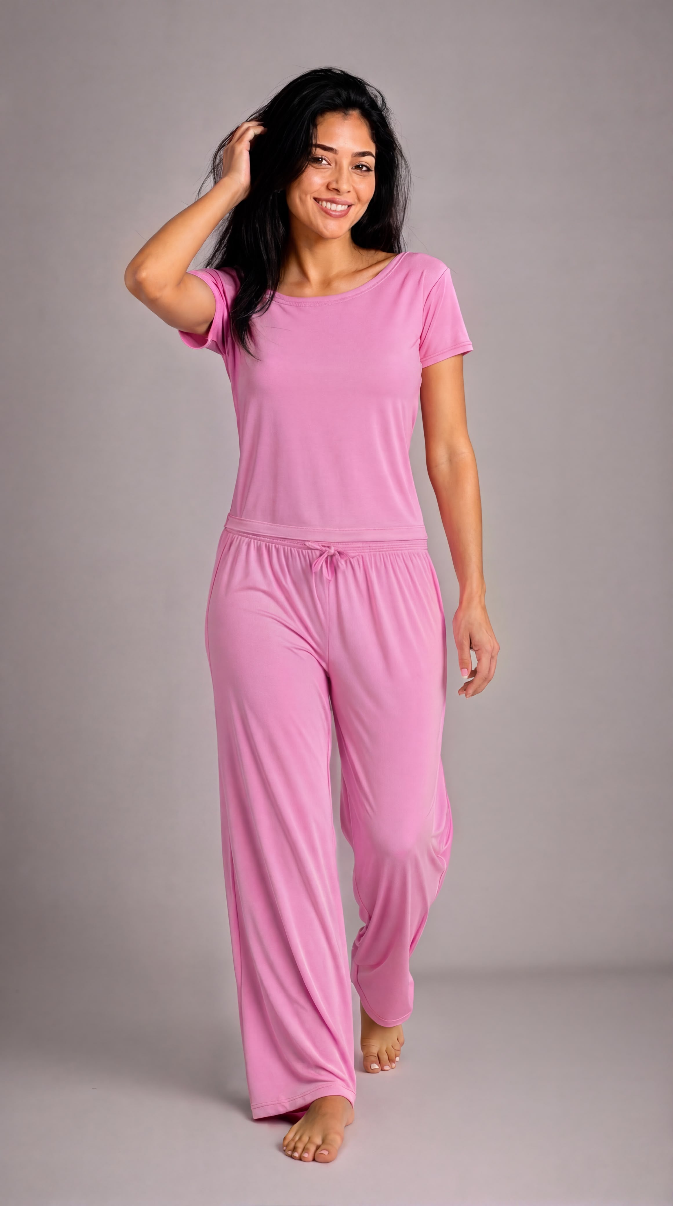 Pink Off-Shoulder Pajama Set