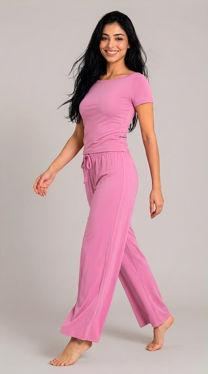 Pink Off-Shoulder Pajama Set