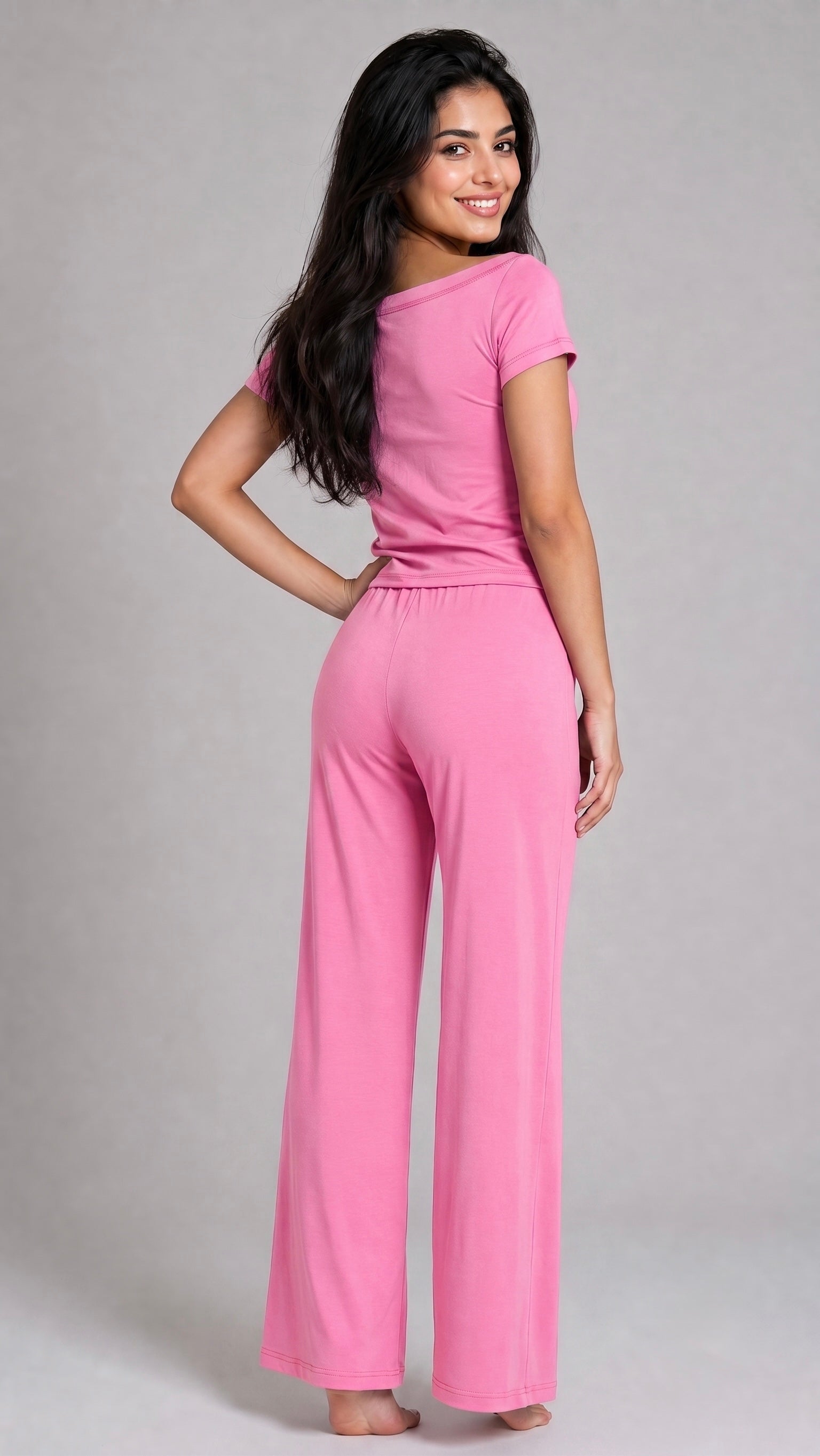Pink Off-Shoulder Pajama Set