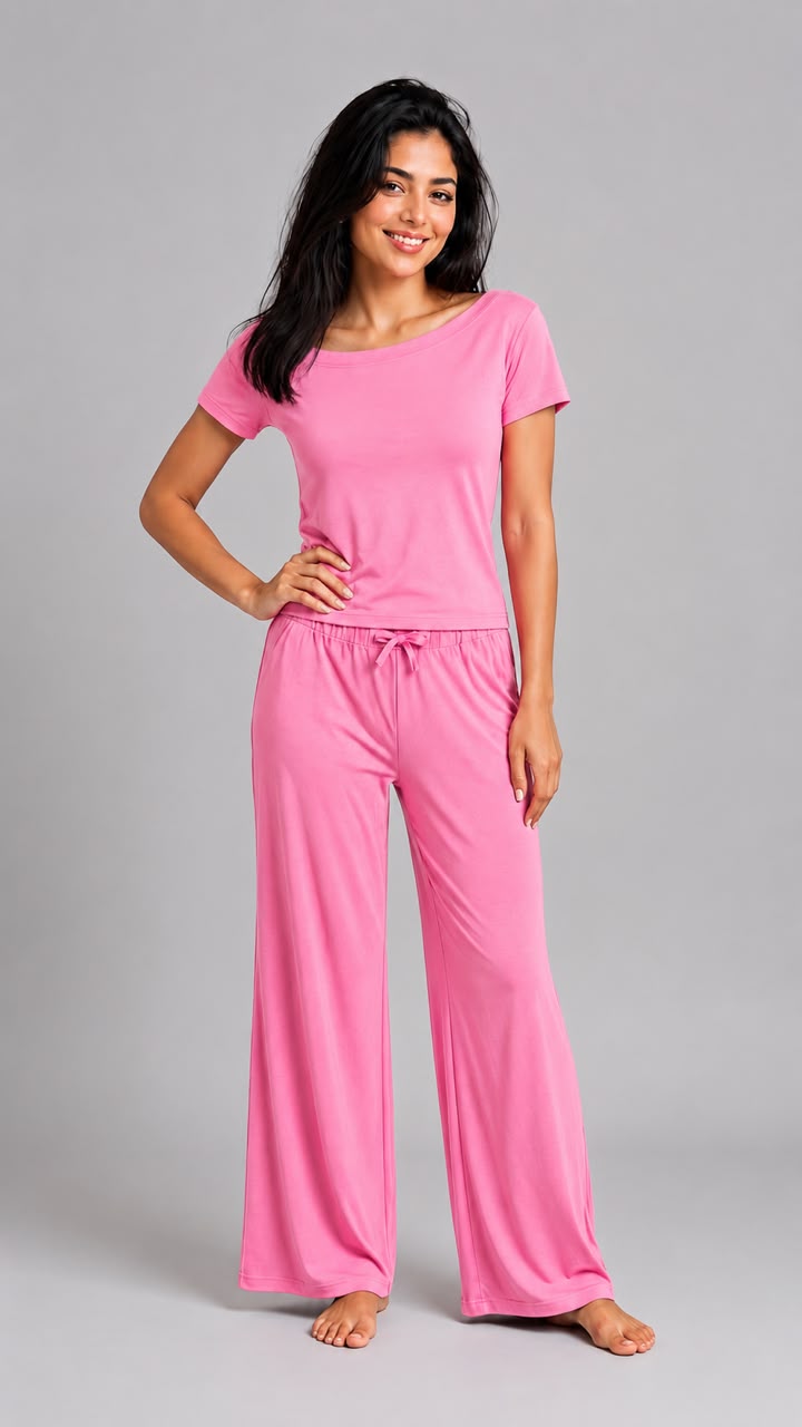 Pink Off-Shoulder Pajama Set